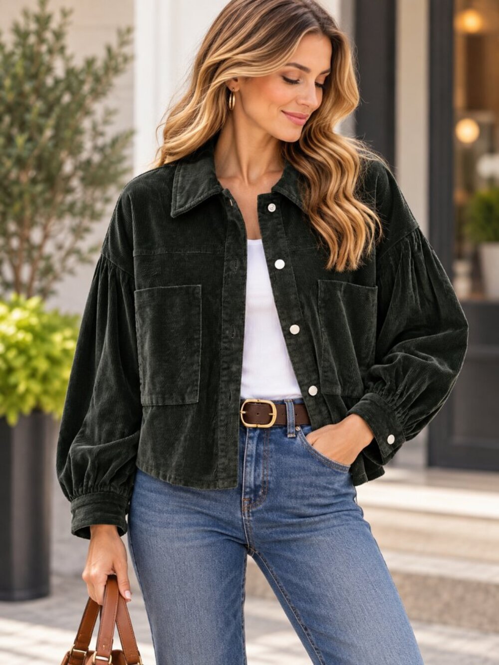 Avec Les Filles Tegan Corduroy Shirt Jacket Green Anthropologie Medium